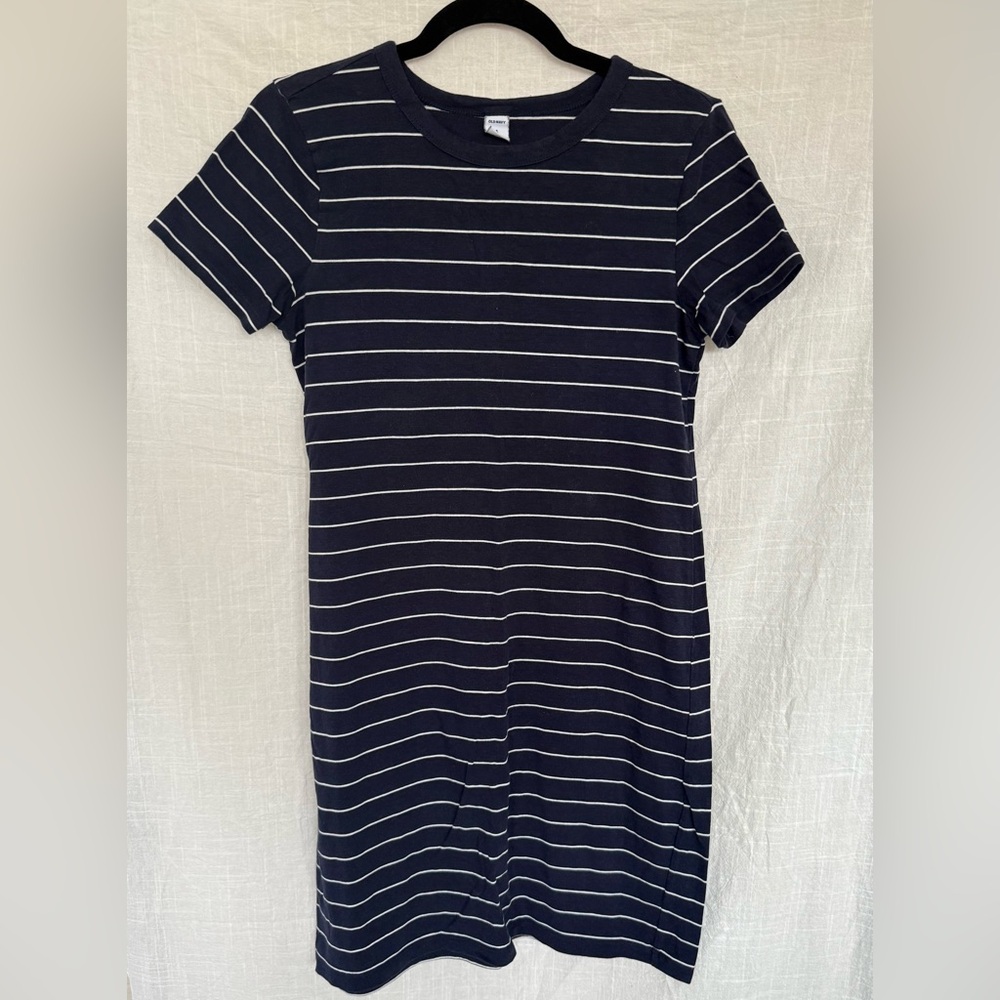 Old Navy Navy and White Striped Midi Dress